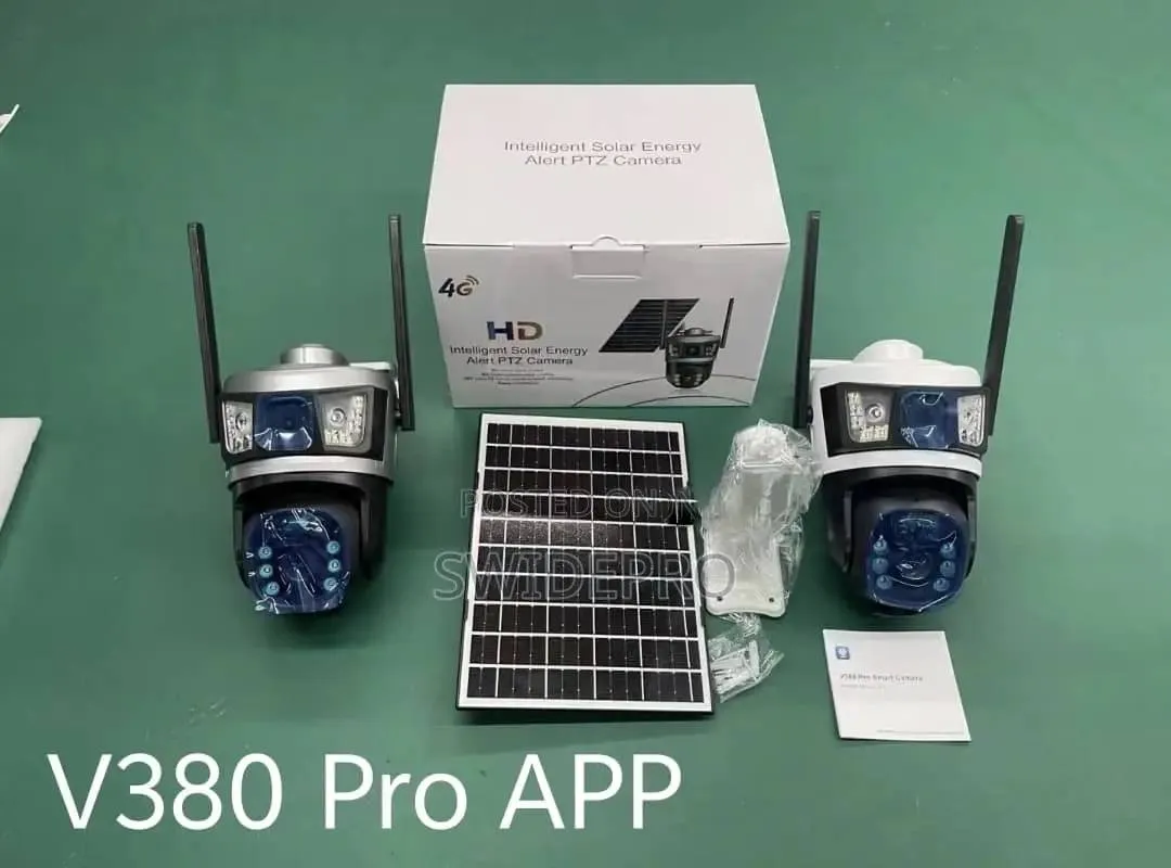4g Sim Dual Lens Solar CCTV Camera + Solar Panel + V380 Pro